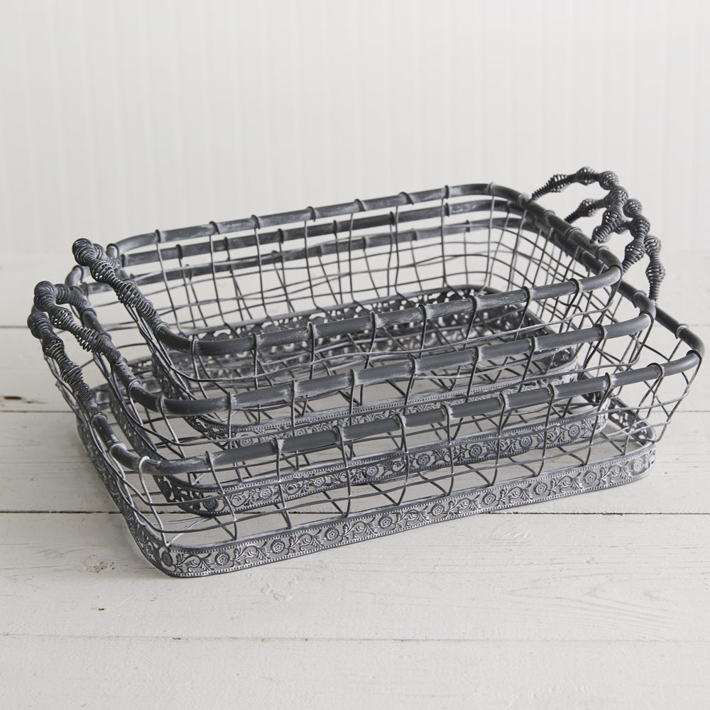 Set of Three Rectangular Wire Baskets - Bombay Mercantile