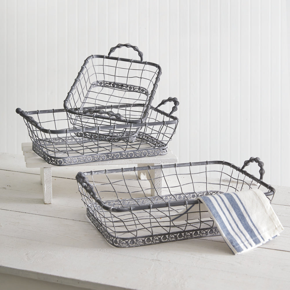 Set of Three Rectangular Wire Baskets - Bombay Mercantile