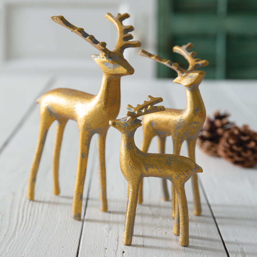 Set of Three Golden Reindeer Figurines - Bombay Mercantile