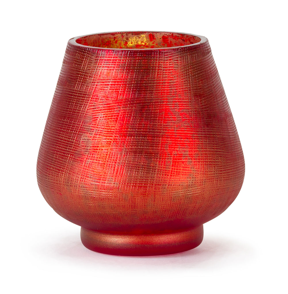 Set of 3, Red Glass candle holder - Bombay Mercantile