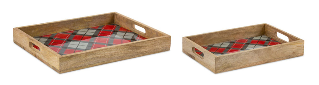 Set of 2 Plaid Wooden Tray - Bombay Mercantile