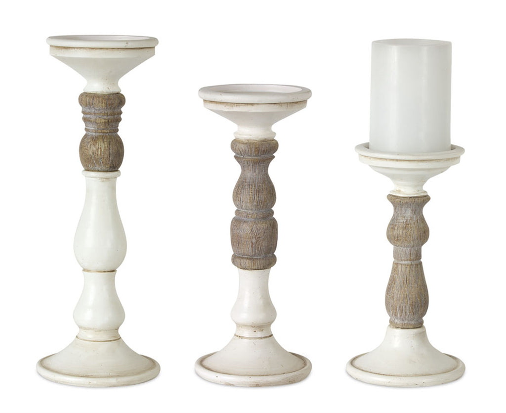 Set of 3, Neutral and white candle holder - Bombay Mercantile