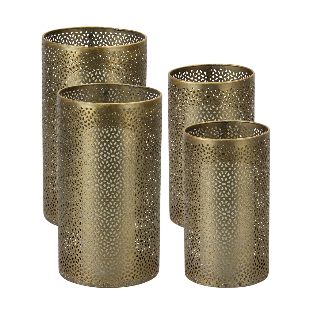 Set of 4, Golden Perforated Candle holder - Bombay Mercantile