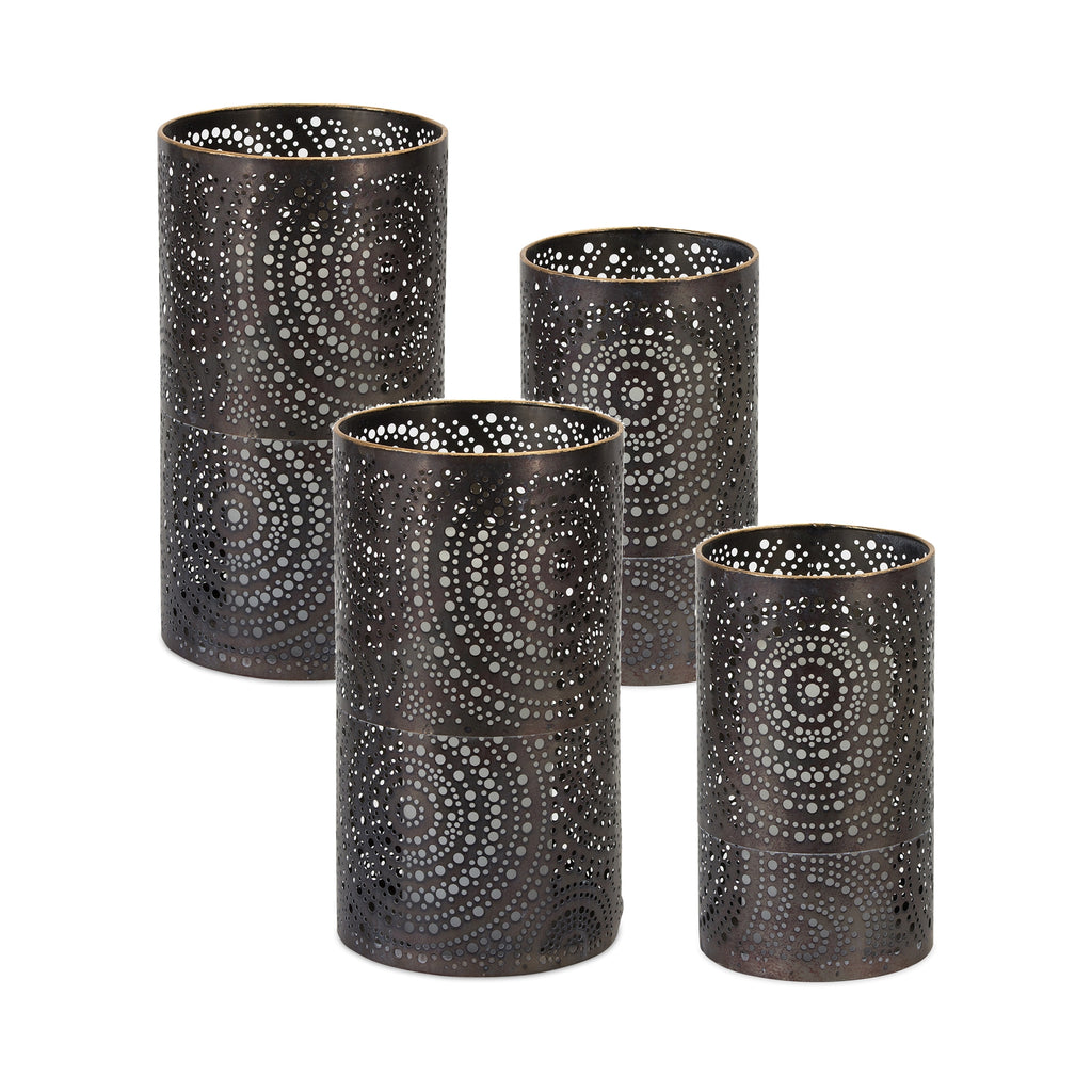 Set of 4, Black Perforated Candle holder - Bombay Mercantile