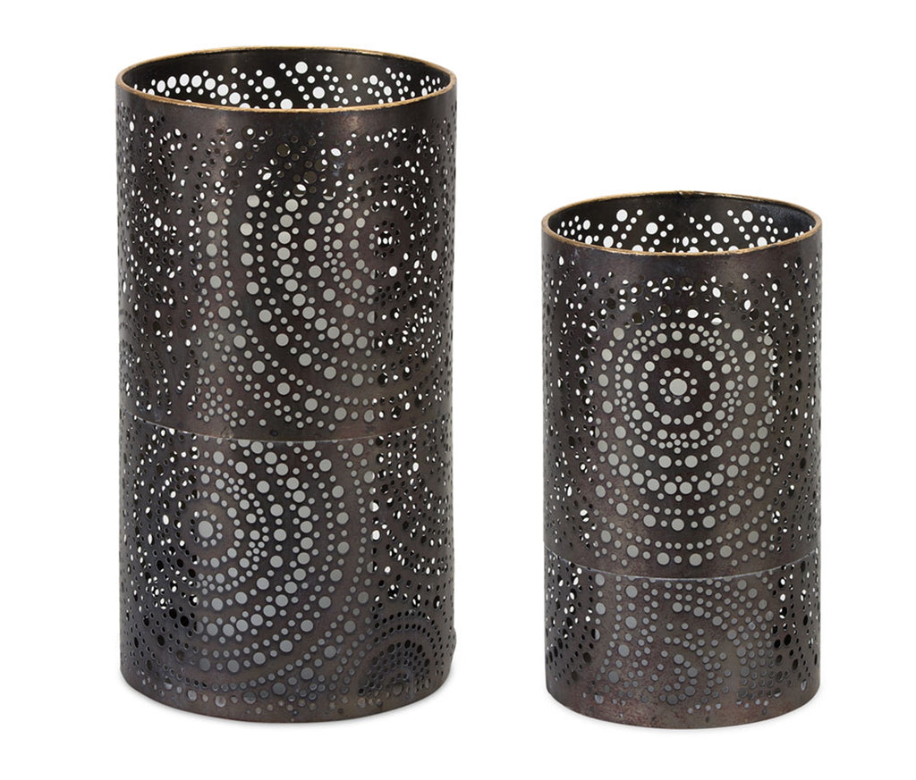 Set of 4, Black Perforated Candle holder - Bombay Mercantile