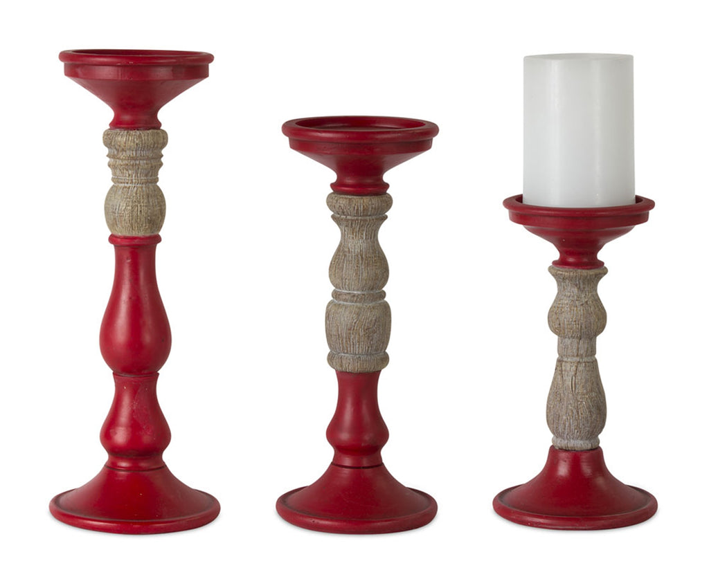 Set of 3, Red and white candle holder - Bombay Mercantile