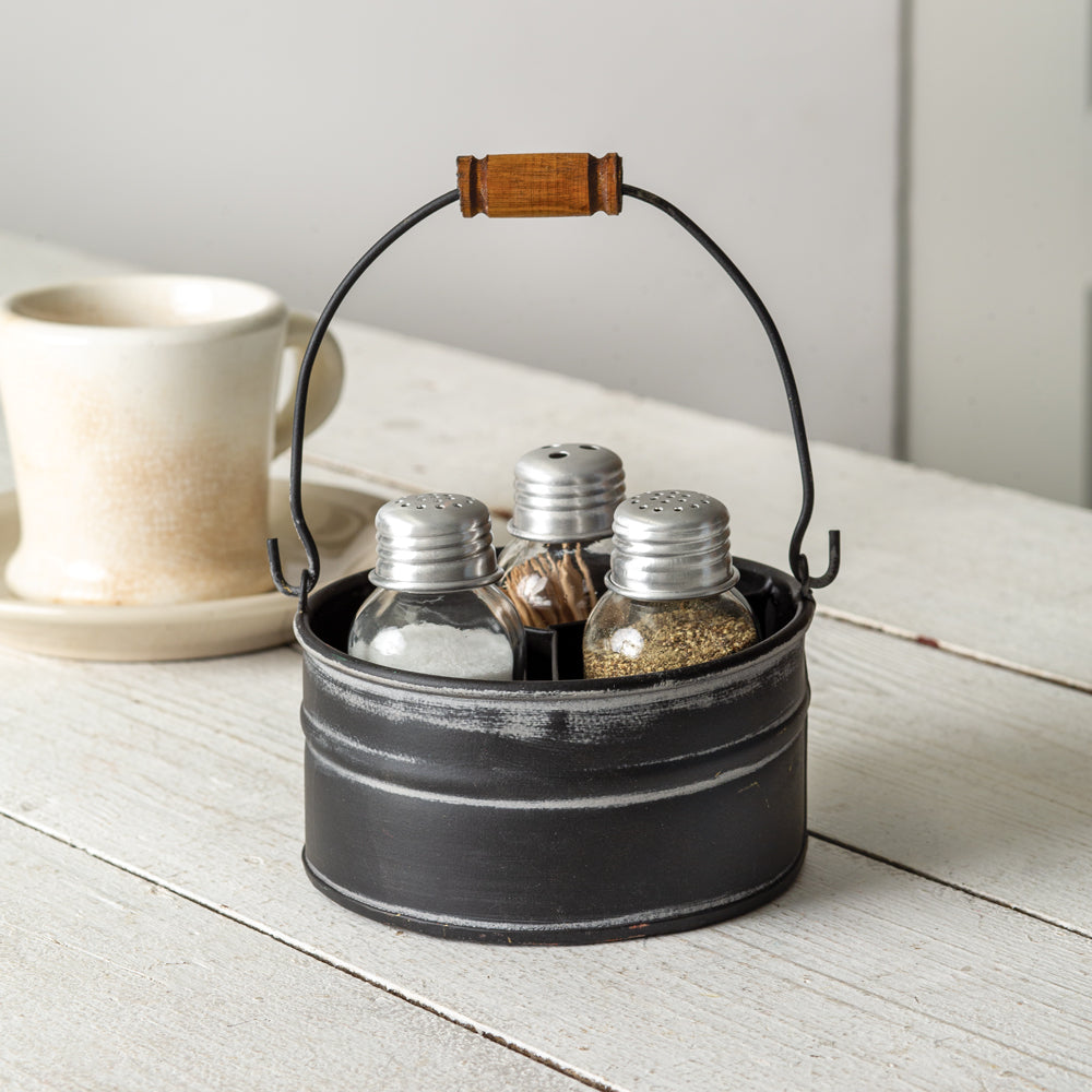 Round Bucket Salt Pepper and Toothpick Caddy - Black - Bombay Mercantile