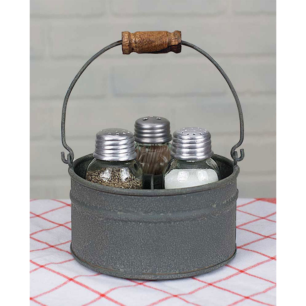 Round Bucket Salt Pepper and Toothpick Caddy - Barn Roof - Bombay Mercantile