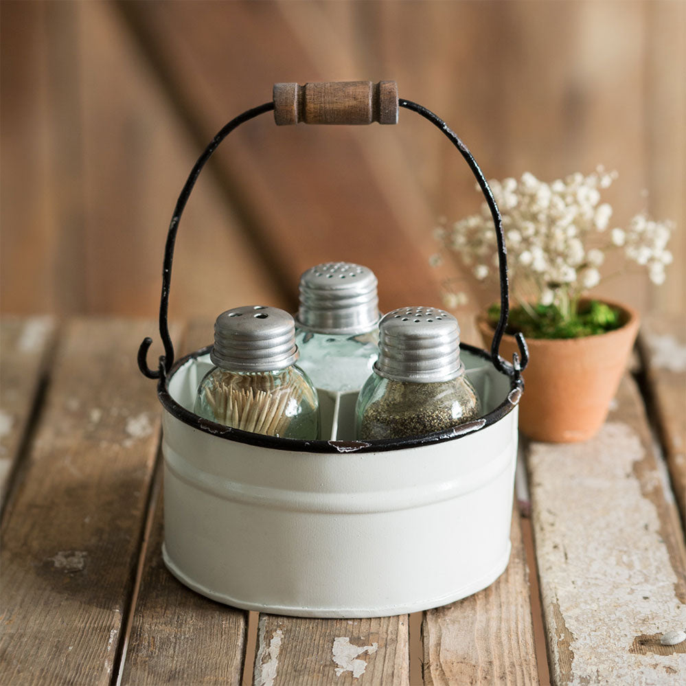Round Bucket Salt Pepper and Toothpick Caddy - White - Bombay Mercantile