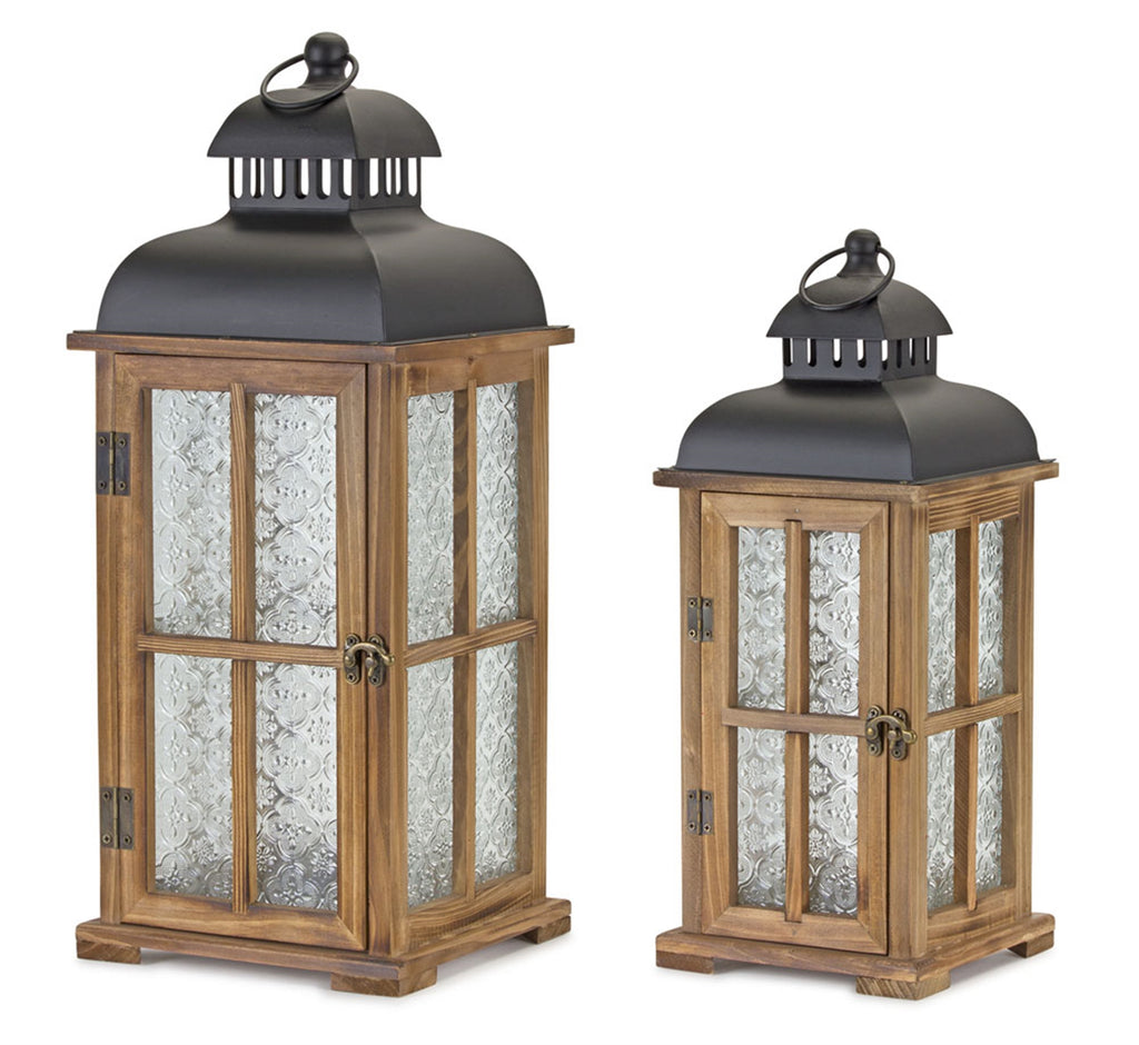 Set of 2, Translucent Glass Covered Brown Lantern - Bombay Mercantile