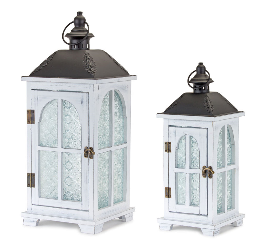 Set of 2, Translucent Glass Covered Lantern - Bombay Mercantile