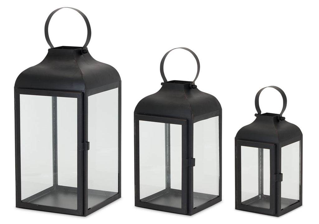 Set of 3, Black Iron Lantern - Bombay Mercantile