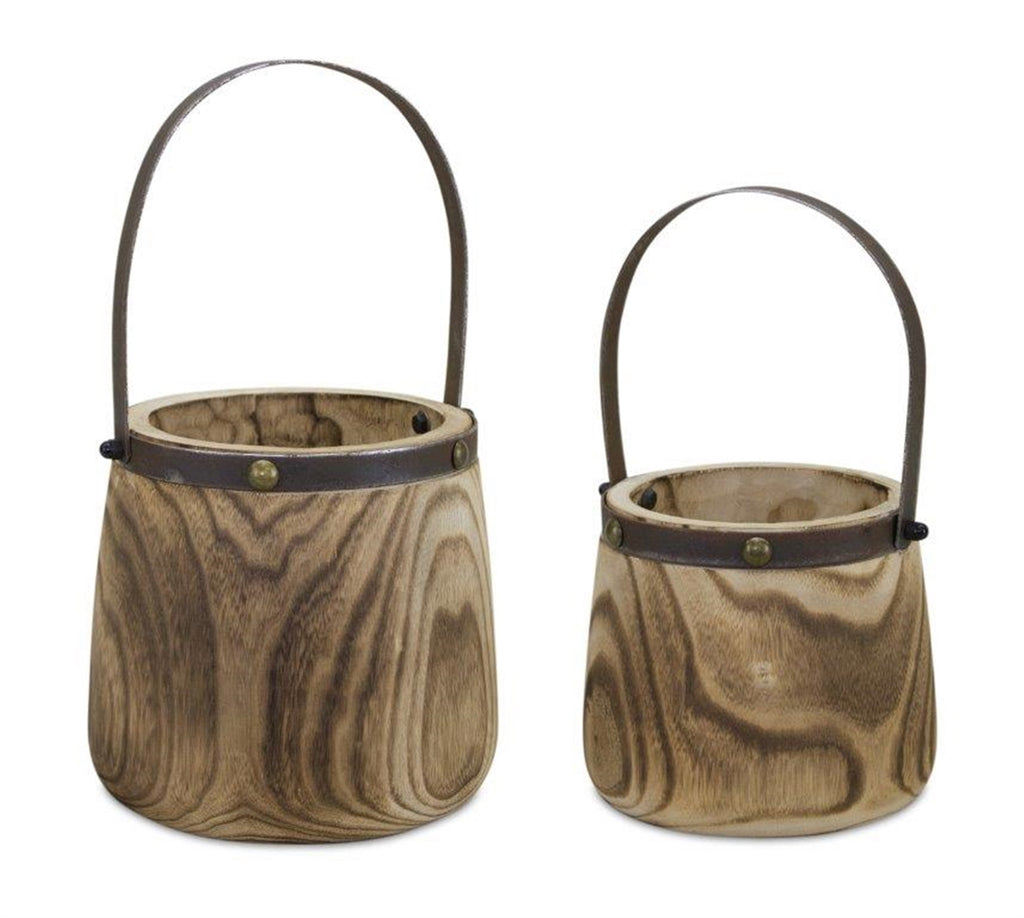 Set of 2 Wooden Pail - Bombay Mercantile