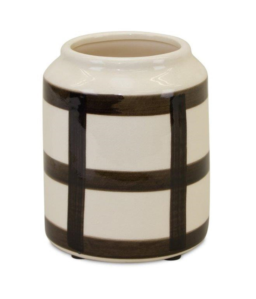 Cream and brown checks Vase - Bombay Mercantile