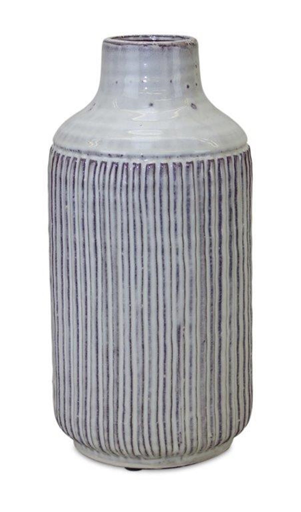 Grey Striped Tall Vase, Large - Bombay Mercantile