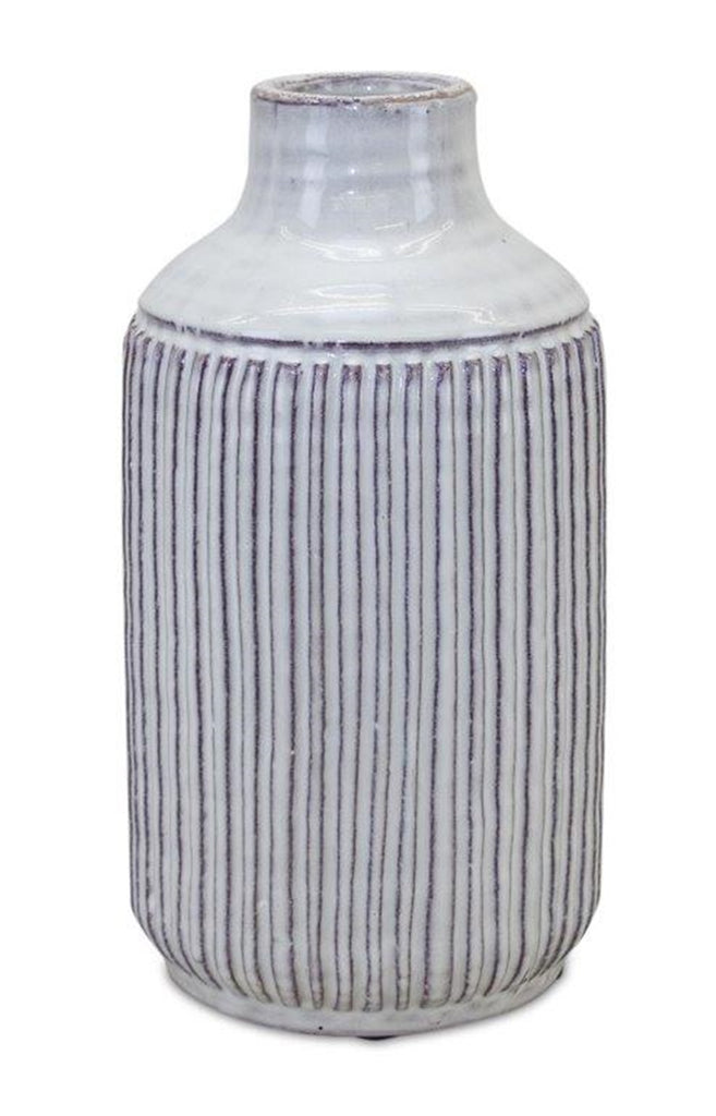 Grey Striped Tall Vase, Small - Bombay Mercantile