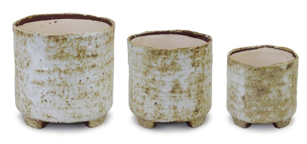 Yellow and white, set of 3 pot - Bombay Mercantile