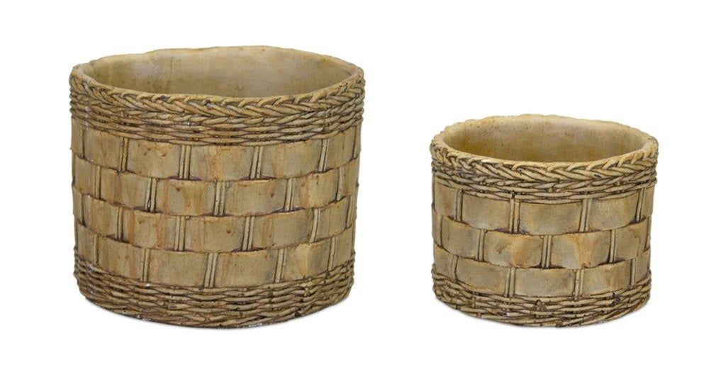 Faux Wicker Cement planter, Set of 2 - Bombay Mercantile