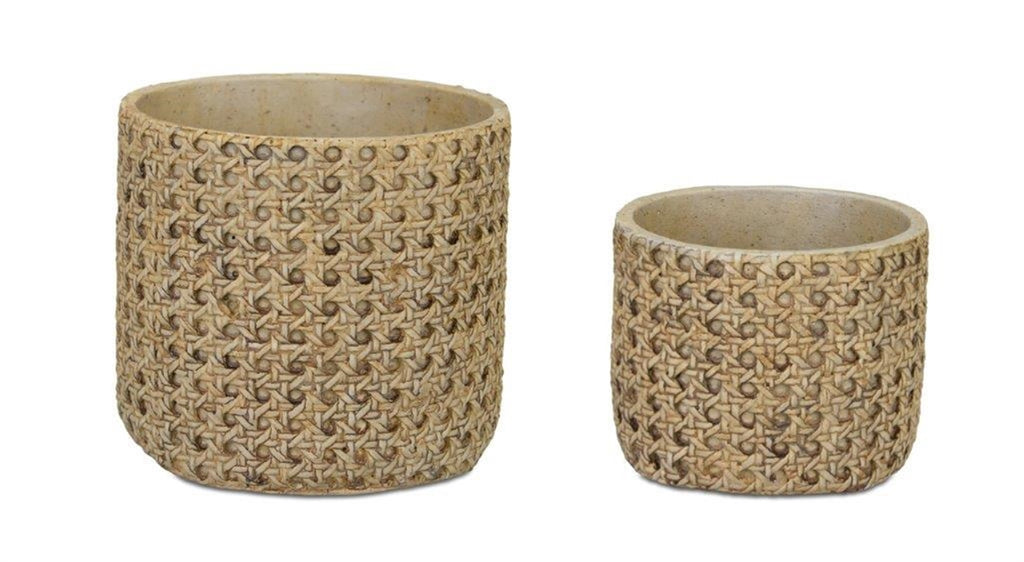 Rattan Texture Cement planter, Set of 2 - Bombay Mercantile