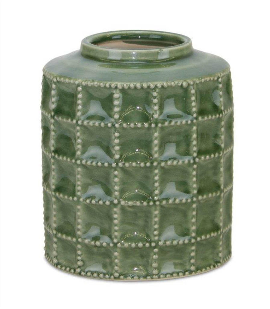 Terra cotta Green checkered Vase - Bombay Mercantile
