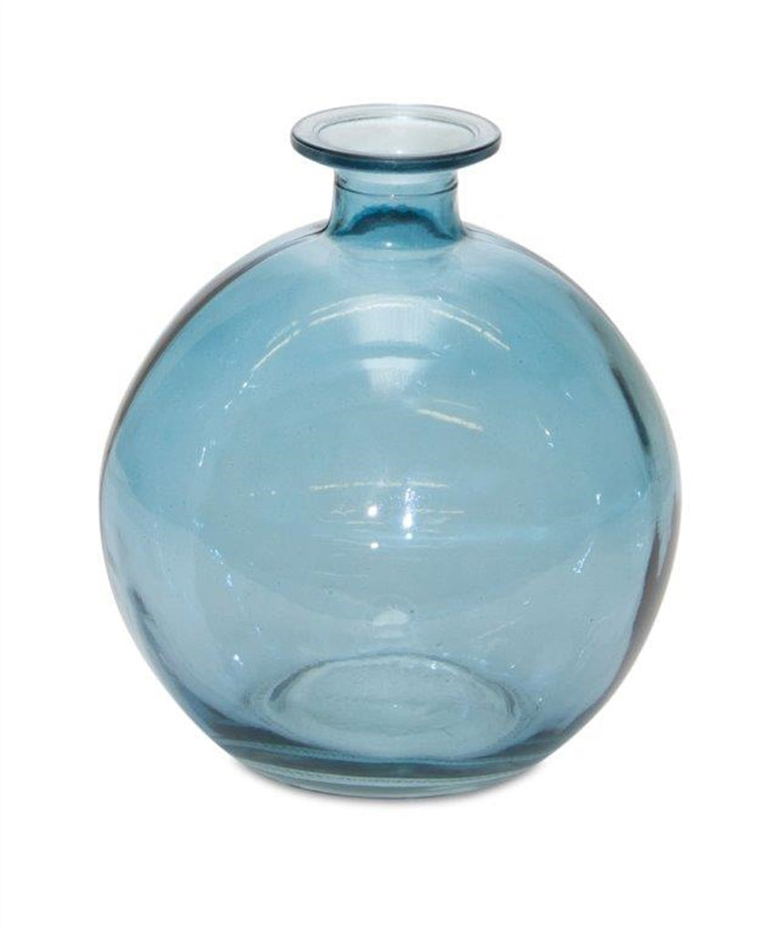 Set of 2 Blue Glass Vase with narrow opening - Bombay Mercantile