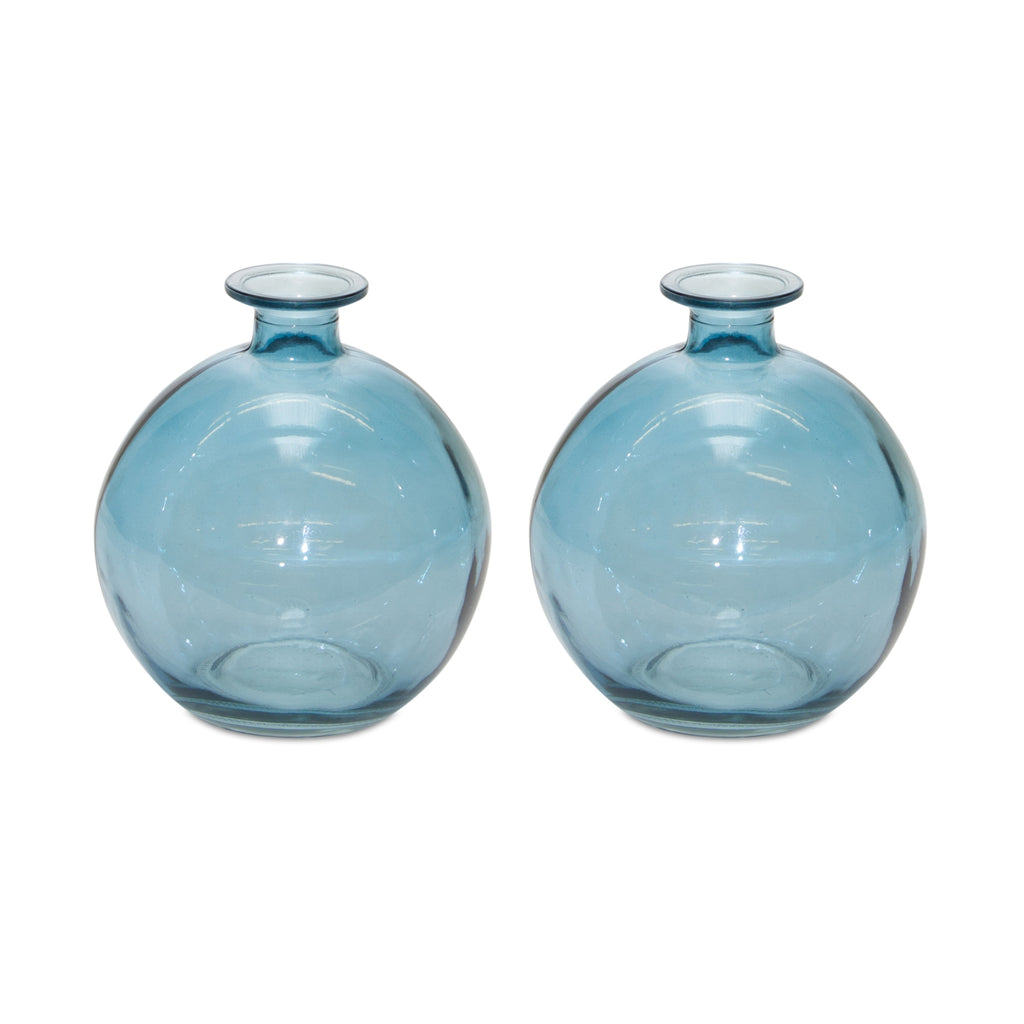 Set of 2 Blue Glass Vase with narrow opening - Bombay Mercantile