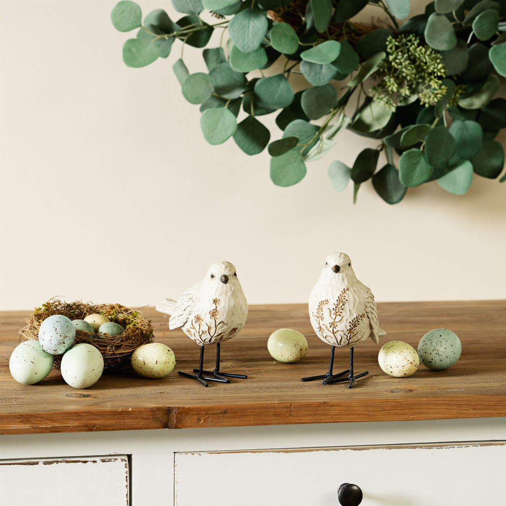 Set of 2 Resin Birds With floral Print - Bombay Mercantile