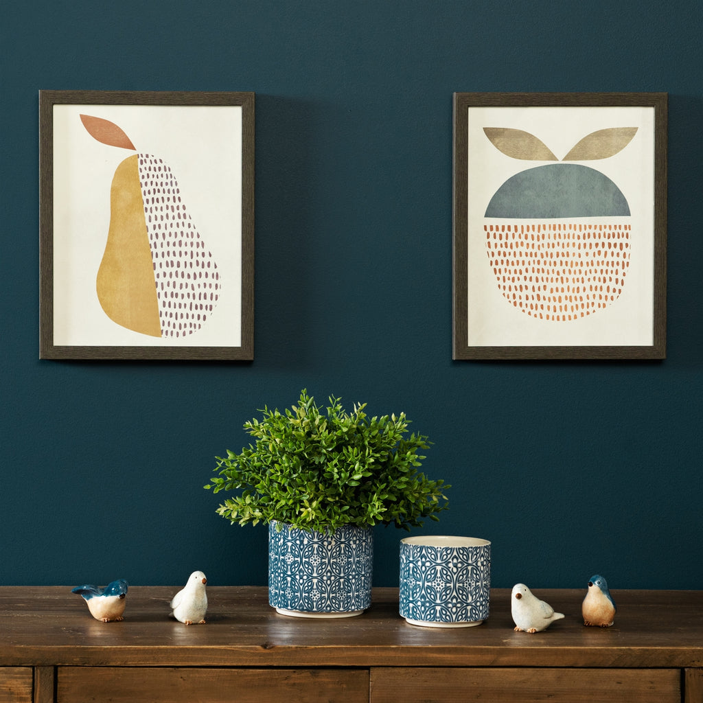 Blue and White Printed Set of 2 Vases - Bombay Mercantile