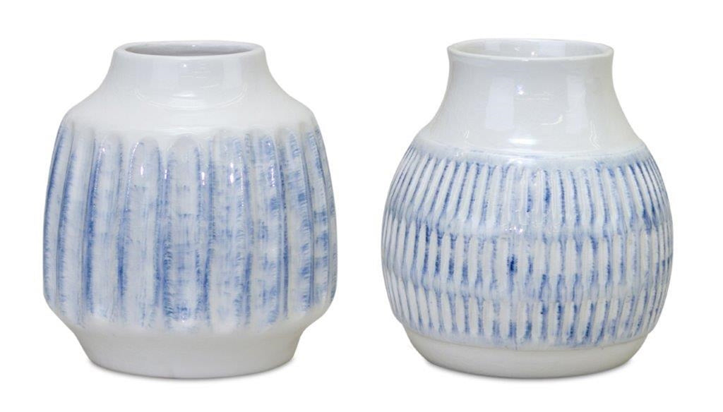 Set of 2, Vertical carved vase - Bombay Mercantile