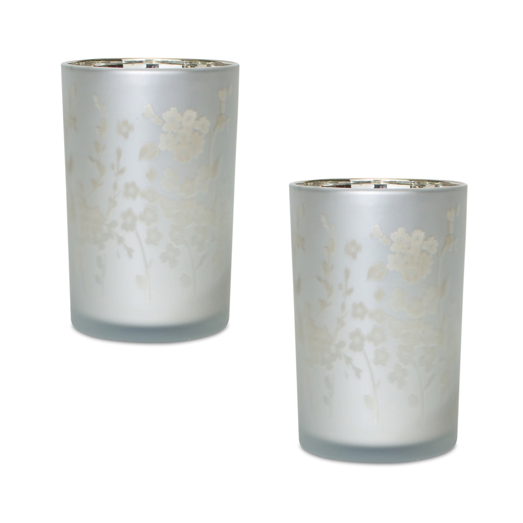 Set of 2, White glass Candle holder - Bombay Mercantile