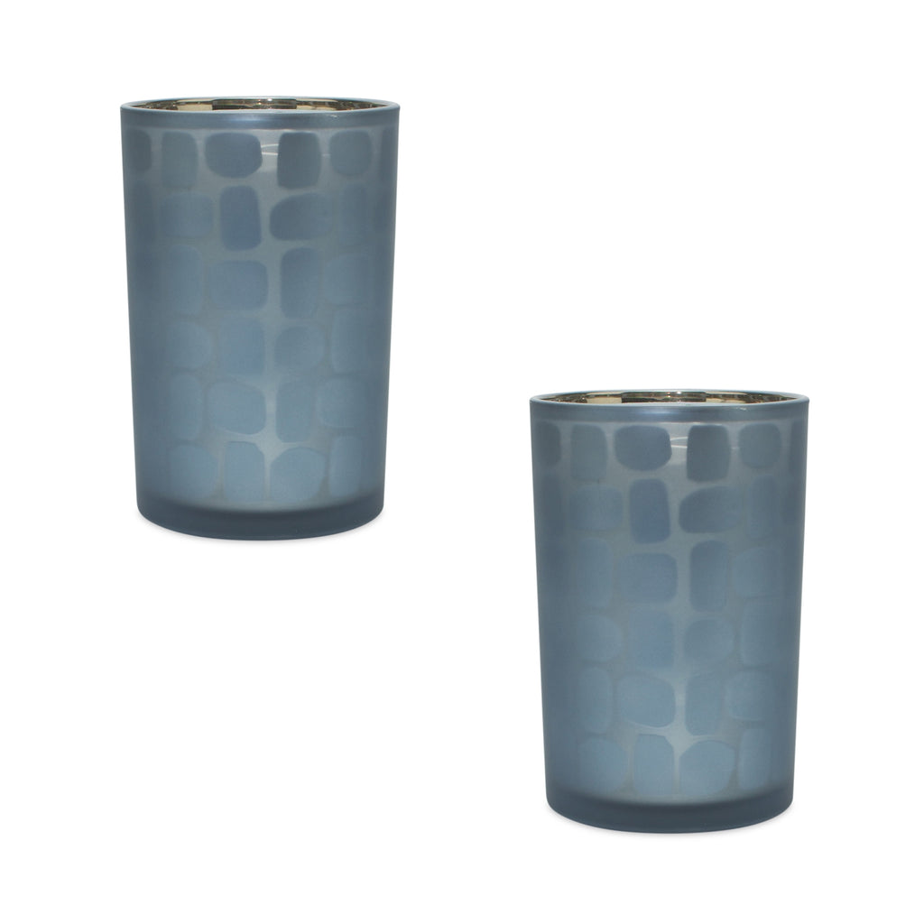 Set of 2, Gray glass Candle holder - Bombay Mercantile