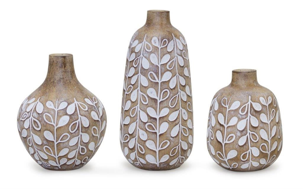 Resin Vase, Set of 3 with leaf prints - Bombay Mercantile