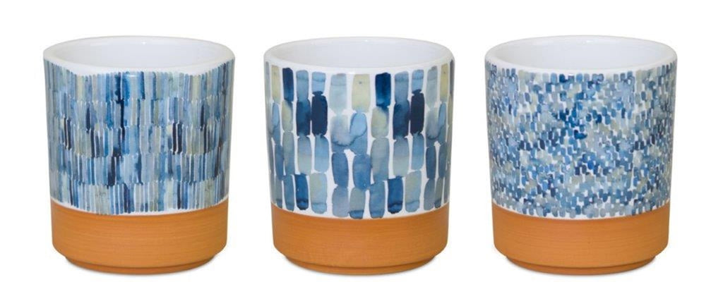 Occur yellow with Blue, set of 3 pots with legs - Bombay Mercantile