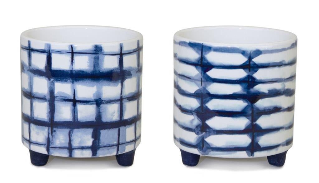 Shibori print pots with leg, Set of 2 - Bombay Mercantile