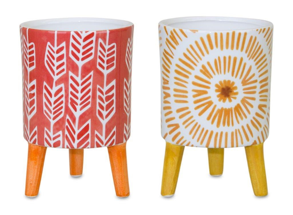 A yellow and an orange Pot with legs, Set of 2 - Bombay Mercantile