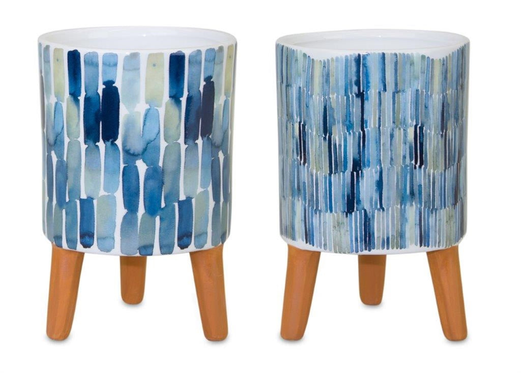 Blue and White Pot with legs, Set of 2 - Bombay Mercantile