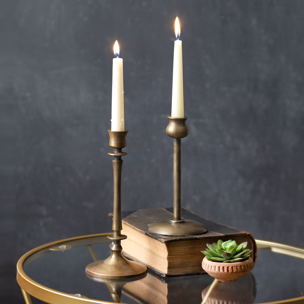 Set of Two Brass Finish Taper Candle Holders - Bombay Mercantile