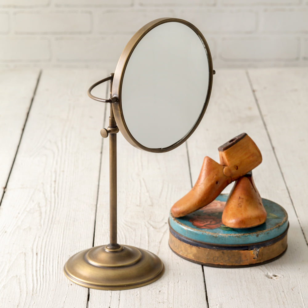 Adjustable Round Brass Table Mirror - Bombay Mercantile