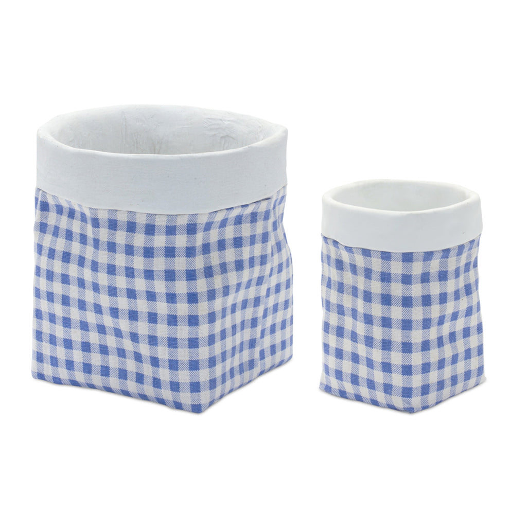 Set of 2 Checkered Cement Pot - Bombay Mercantile