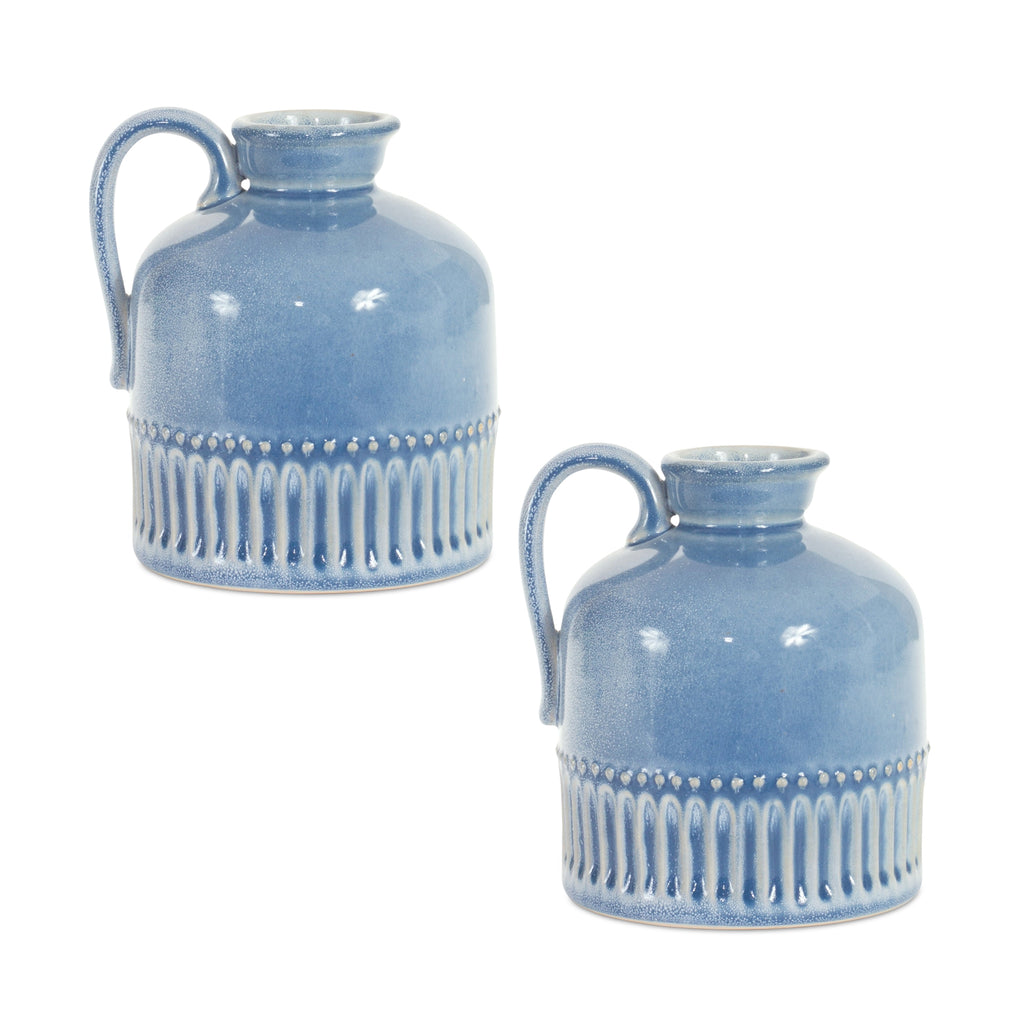 Set of 2 Blue Ceramic Jug - Bombay Mercantile