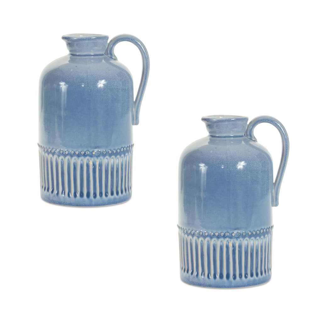 Set of 2 Blue Ceramic Jug - Bombay Mercantile
