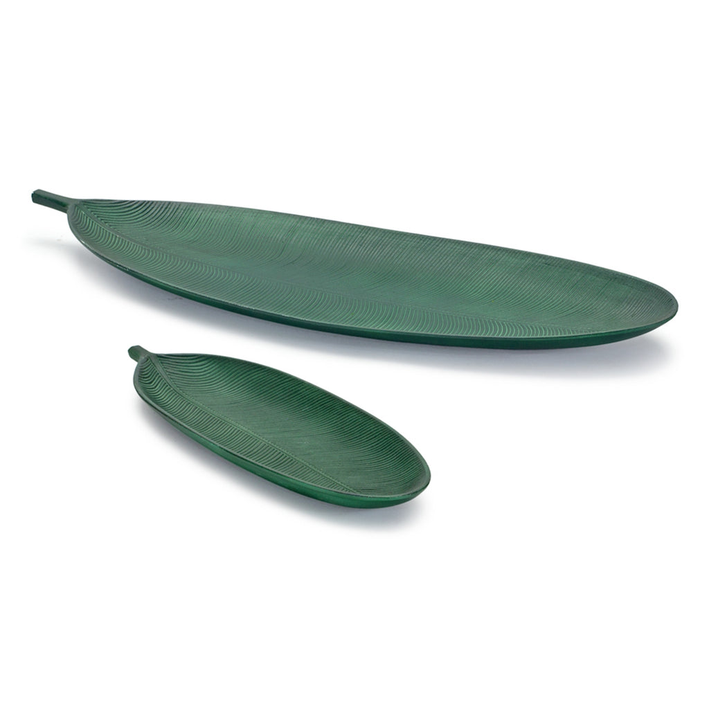 Set of 2 Green Leaf Plate - Bombay Mercantile