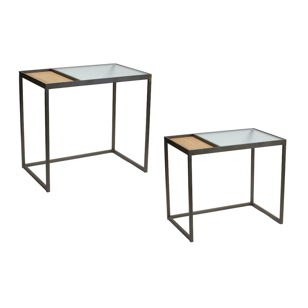 Half Bamboo/ Glass Top Side Table, Set of 2 - Bombay Mercantile