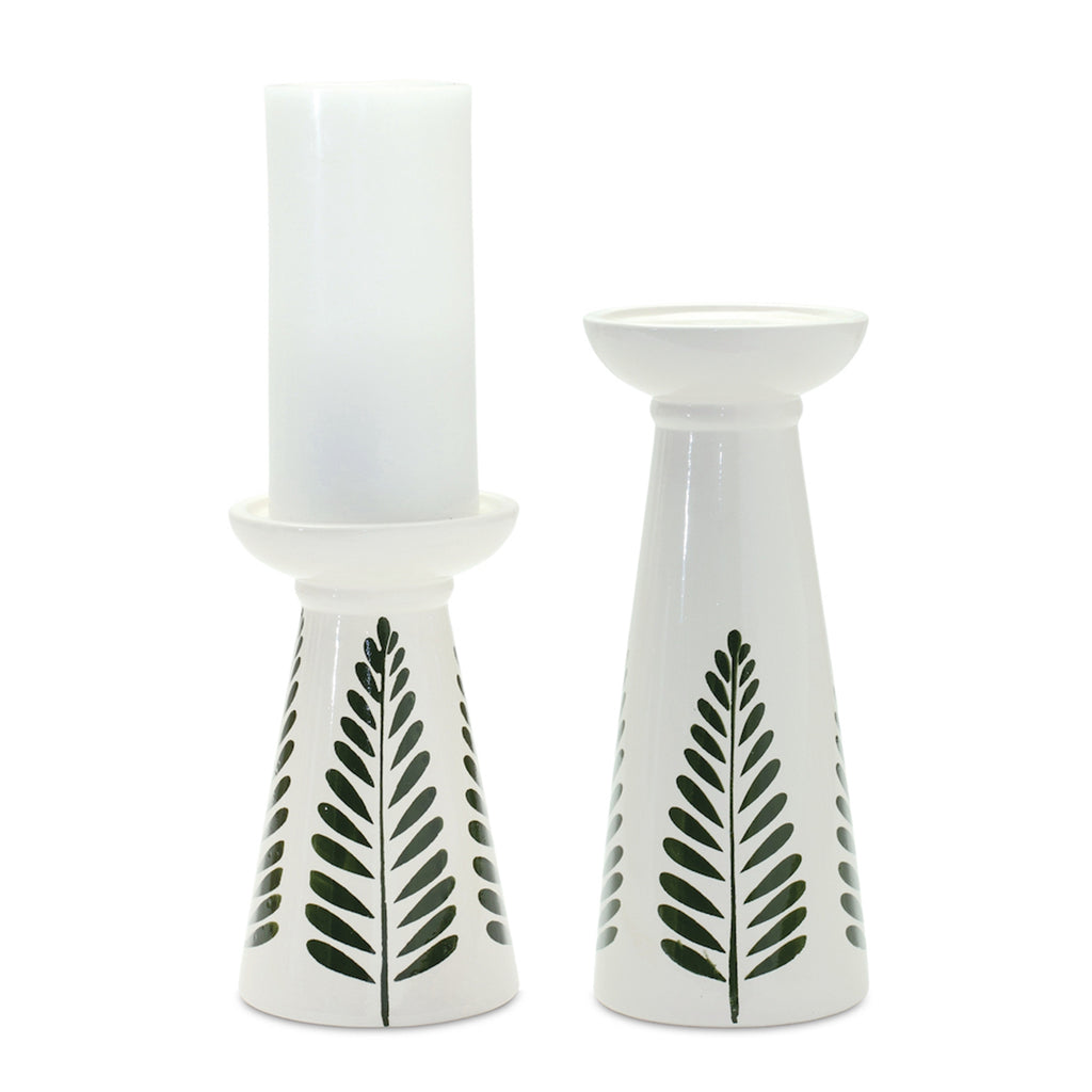 Set of 2 Fern Painted Candle Holder - Bombay Mercantile