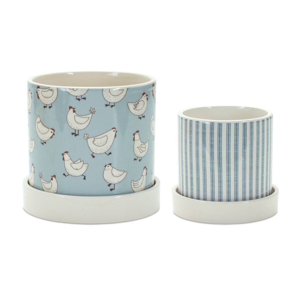 Rooster and Stripes Dolomite Container, Set of 2 - Bombay Mercantile
