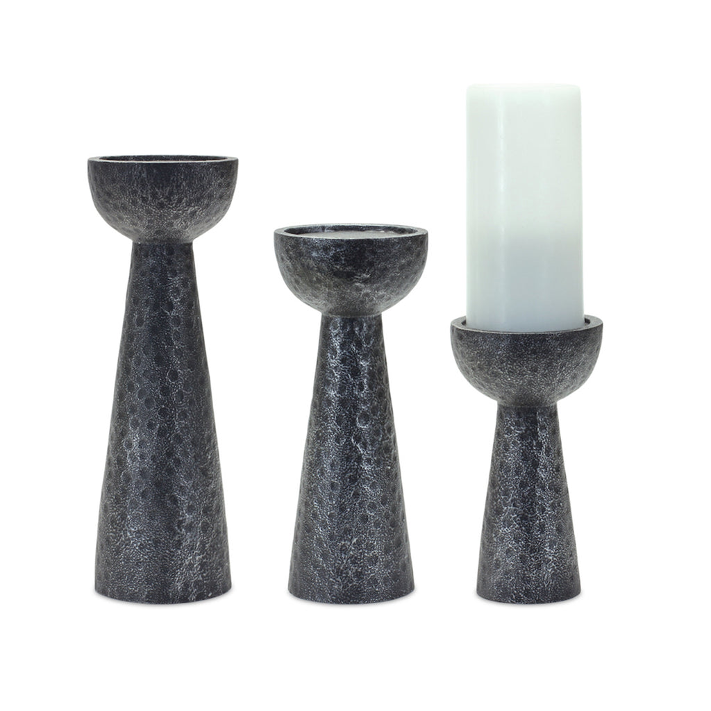 Set of 3 Raised Hammered Candle Holder - Bombay Mercantile