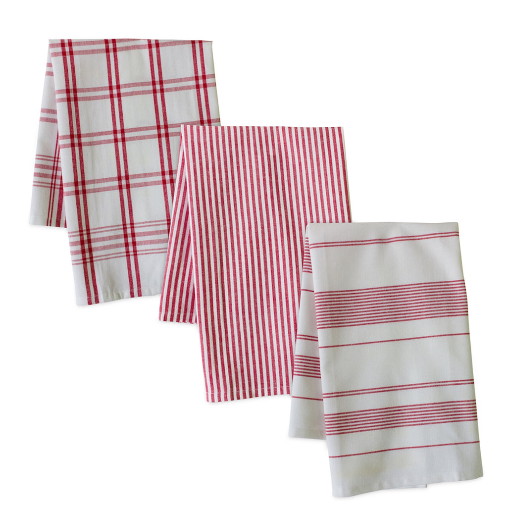 Red/ White Tea Towel (Set of 3) - Bombay Mercantile