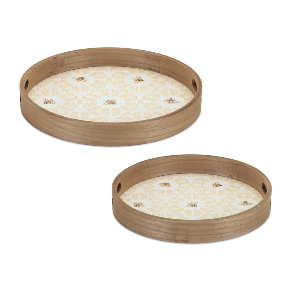 Set of 2 Bee and Flower Print Trays - Bombay Mercantile