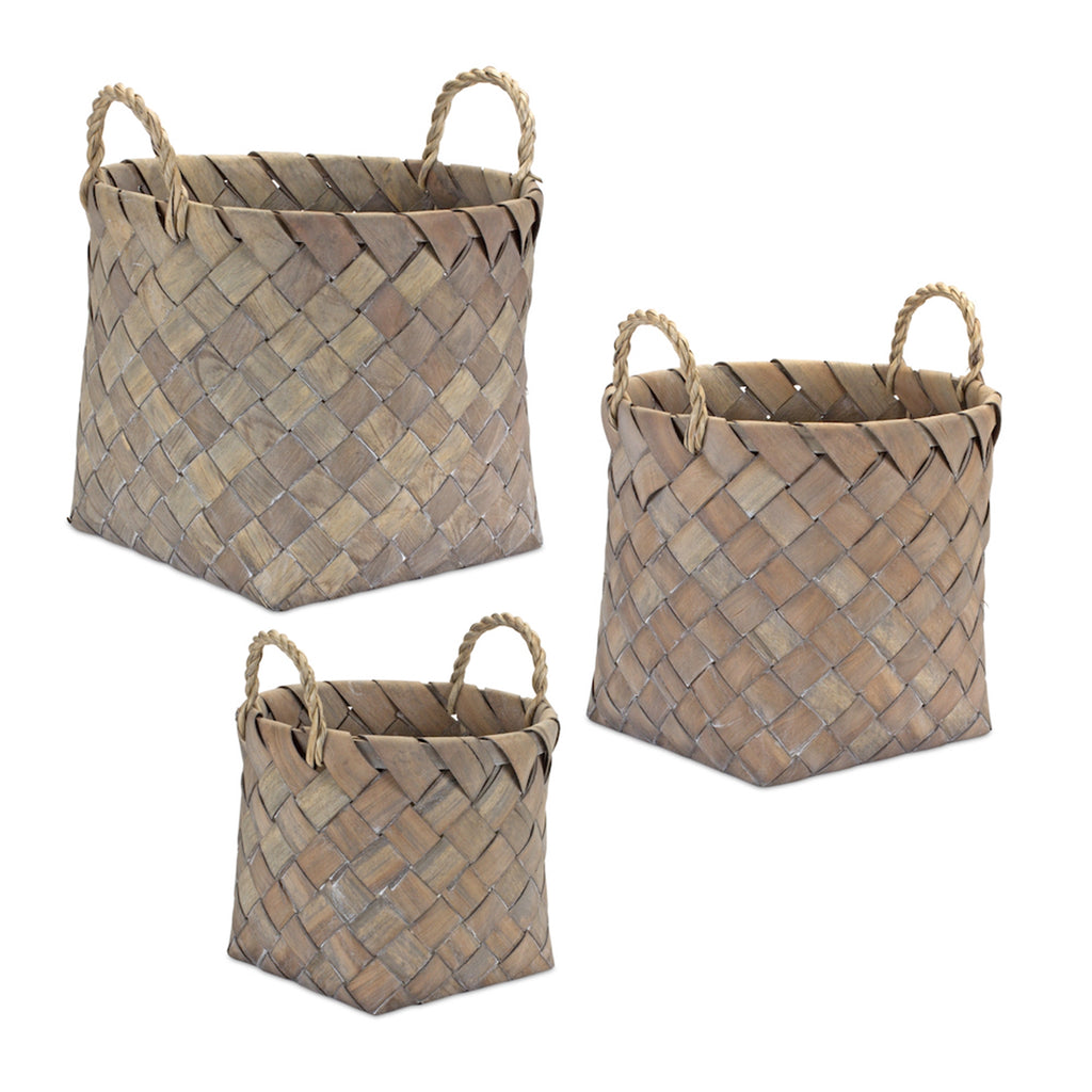Set of 3 Natural Wicker Basket - Bombay Mercantile