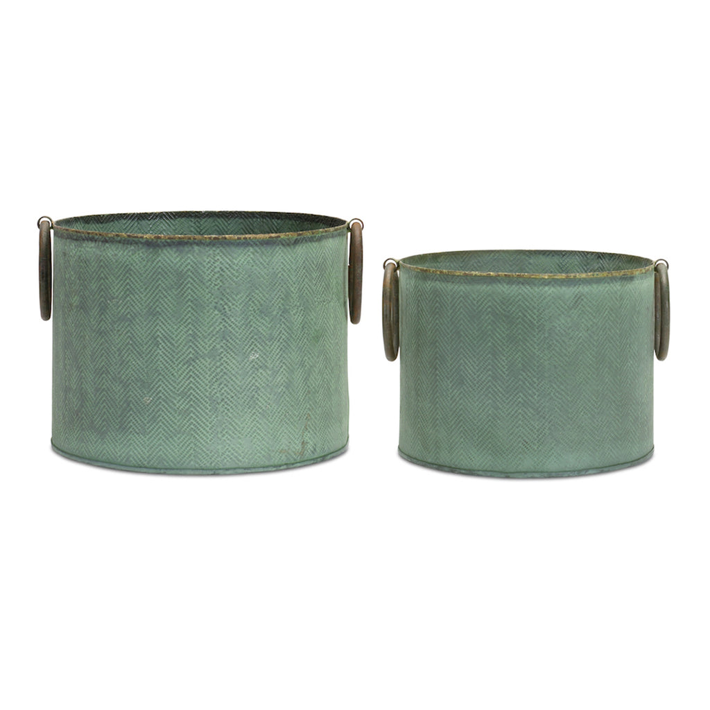 Set of 2 Round Metal Tub - Bombay Mercantile